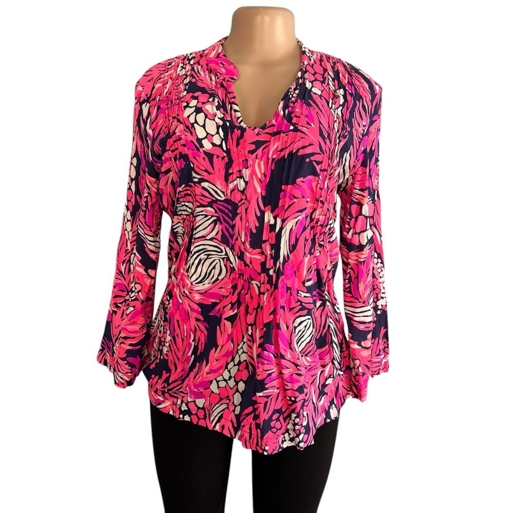 3/$30 ☀️Lilly Pulitzer Sarasota Tunic Long Sleeve Vneck Blouse A Jungle in Here